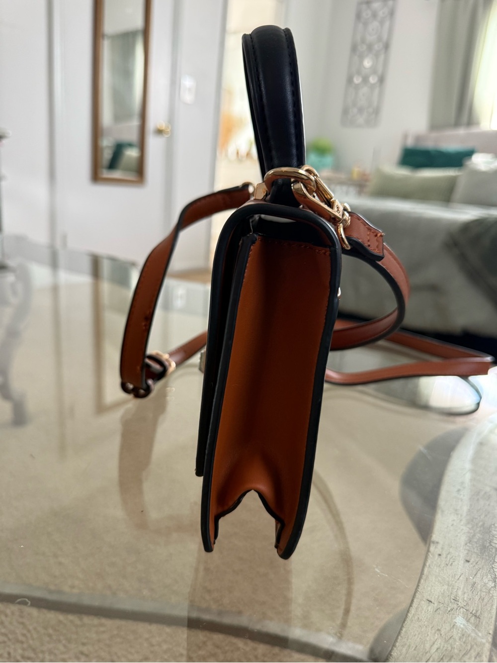 Beige & Cognac Structured Mini Bag - Picture 5 of 7